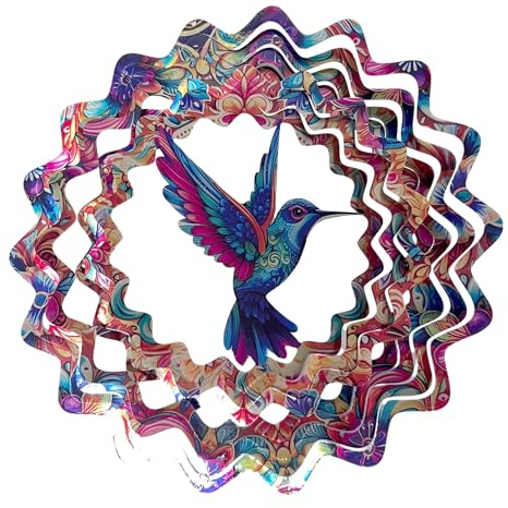 Vibrante molinillo de viento de colibrí: arte caprichoso de jardín, decoración al aire libre y decoración de patio