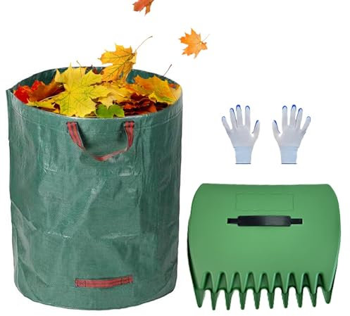 Agarrador de Hojas de jardín - Palas y Garras para Hojas, Bolsa de Basura de jardín Grande de 500 l | Recolector de Hojas de jardín, Bolsa de Basura Impermeable con asa Reutilizable para Hojas caídas