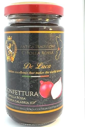Red Onion Jam of Tropea IGP De Luca, Glass Jar 230 g, Processed From Fresh Splamable Jam 100% Italian Made in Calabria
