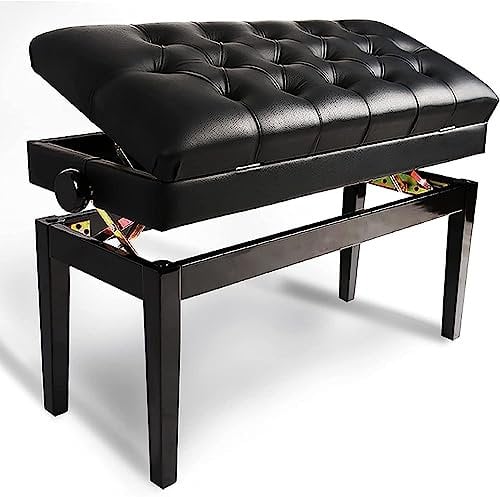 Klavierbank Hocker mit Notenspeicher Höhenverstellbar Holz Klavierhocker Komfortversion Schwarz