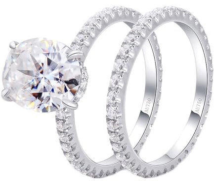 Hochzeit Ringe Platin, Wedding Ring Silver 14K Weißgold Moissanit 4CT 8X10mm Weiß Ovale Form 4 Prong Größe 45 (14.3) für Damen Abschluss