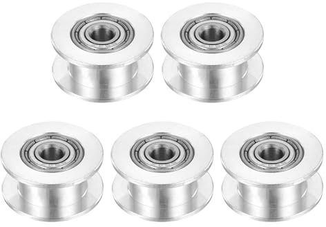 QUARKZMAN 2GT Riemenscheibe Zahnlos 4mm Bohrung Aluminium Zahnriemenscheibe für 6mm Breite Zahnriemen für 3D-Drucker, CNC, Umlenkrolle Pulley-5 Stück Silber