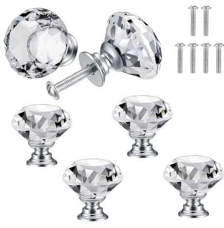 QUIIEOSKIA 6 Möbelknöpfe Kristall, Schrank Knöpfe, Möbelknöpfe Kristall, Wardrobe Pull Handles, Furniture Handles, 30 mm