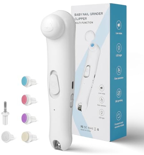 2 in 1 Baby Electric Nail File, Gentle Infant Nail Trimmer Electric Rechargeable, LED Light and Six Filing Heads for Kid and Adult Use, Portable Baby Safety Care Set