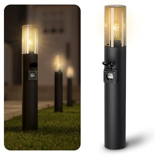 SSC-LUXon VARDA Wegeleuchte Außen mit Steckdose inkl. LED E27 Glühbirne warmweiß 4W - Energiesäule Stromsäule mit Licht IP44 230V