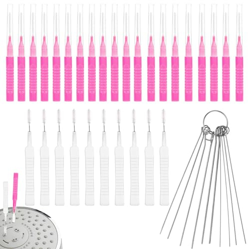 40pcs Shower Head Cleaner Tools, 2 Designs Shower Head Cleaning Brushes Multi-Size Showerhead Cleaner Picks Anti-Clogging Cleaning Brush for Bathroom Small Hole Gap Nozzles (Rose Red)