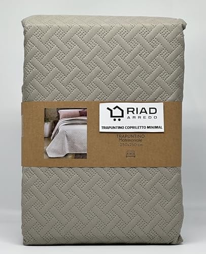 Riad Arredo Trapuntino Matrimoniale Minimal Tinta Unita Primaverile Estivo Leggero - Copriletto Trapuntato in Morbida Microfibra (Vision Tortora)