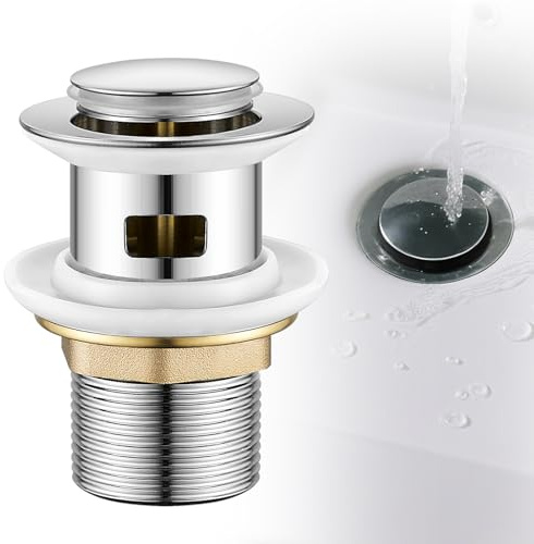 Ablaufgarnitur Waschbecken, Ablaufgarnitur mit Überlauf Universal Ablaufventil Chrome Abfluss Waschbecken Abflussgarnitur Pop Up Ablaufgarnitur für Waschbecken & Waschtisch