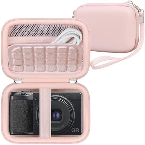 RAIALL Camera Case for Ricoh GR IIIx/Ricoh GR III Digital Camera, Point and Shoot Cameras Travel Bag, Protective Storage Holder for USB Cable, Battery and SD Cards, Pink
