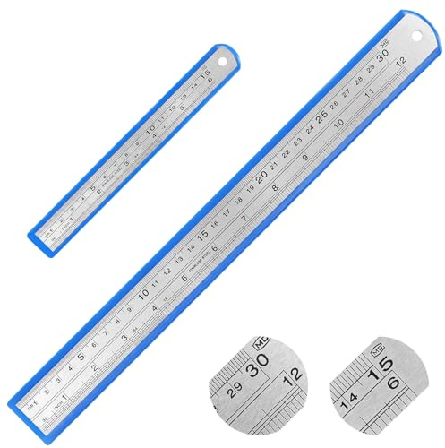 Stainless Steel Ruler Set, 2Pcs 30cm/12in+15cm/6in Metal Rulers Kit | Heavy Duty Straight Edge for School Office Home Measuring