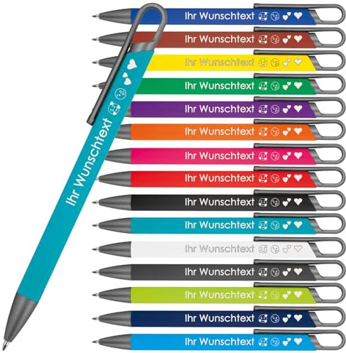 Kugelschreiber mit Wunschgravur | recyceltes Aluminium | Blau schreibende Semi Gel Mine | Personalisierte Kulis | 15 Farben | Schriftarten | Werbekugelschreiber Gravur (Türkis, 50)