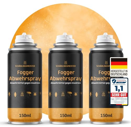 Fogger – Abwehrmittel gegen Insekten – 450ml – Mit Zitroneneukalyptusöl – Wirkt gegen Schaben, Flöhe, Motten, Milben, Wanzen & mehr – Insekten Vernebler – Für Innenräume – Made in Germany (3x150ml)
