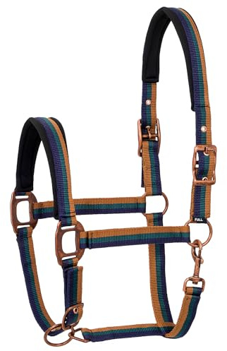 Start Rustic Halfter für Pferde – Verstellbares Nylonhalfter mit weichem Fellpolster – Komfortabel & scheuerfrei – Für Warmblut, Vollblut & Pony (Blau/Grün/Braun, Cob (Vollblut))