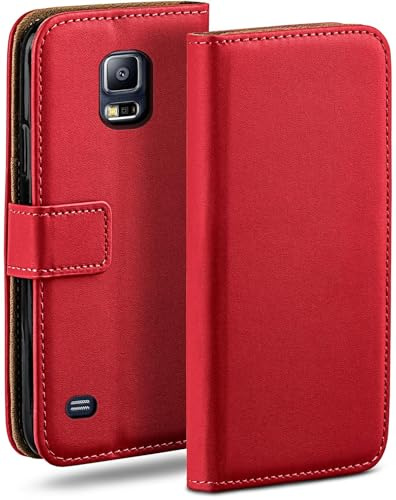 moex Book Case für Samsung Galaxy S5 / S5 Neo Handyhülle mit Kartenfach, Hülle klappbar 360 Grad Schutzhülle, Klapphülle Flip Case Cover, PU Leder Handytasche Lederhülle, Rot
