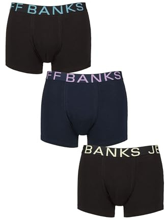 Jeff Banks Mens Boxer Trunks Black – 3 Pack Cotton Stretch Underwear, Soft Breathable Lightweight Everyday Pants with Elastic Waistband, Comfort Fit, Sizes S-XXL