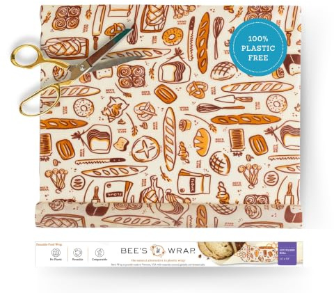 Bee's Wrap Beeswax Wraps for Food - Cut to Size 14x52 Wax Paper Roll - Made in USA Reusable Waxed Paper & Bowl Covers - Organic & Eco-Friendly Alternative to Aluminum Foil & Plastic Wrap, Bakery Lane