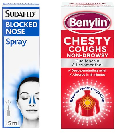 Sudafed Blocked Nose Spray (1 x 15ml) & Benylin Chesty Coughs Non-Drowsy Syrup (1 x 150ml) Bundle