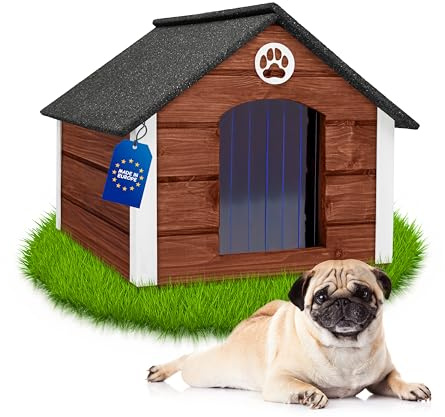 Outentin Hundehütte Outdoor Isoliert - Hundehaus für Mittelgroße Hund - Winterfest und Wetterfest - Hunde Haus für Draußen mit schrägem Dach - Stabile Villa und Moderne Design - 76 x 63 x 60cm-Nuss
