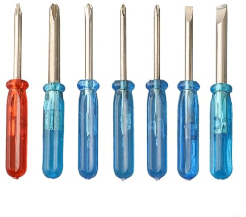 Desiumite Mini set di cacciaviti 7 pezzi con punte a croce, intaglio e stella a cinque punte per la riparazione di piccoli oggetti, compatibile con lo smontaggio dei giocattoli - blu/rosso/argento