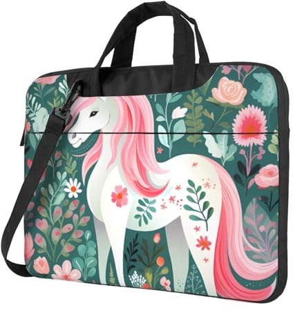 BOAIHH Leichte Laptoptasche mit modischem Einhorn mit rosa Haaren, schön und einfach für Geschäftsreisen, Büro, Schwarz , 14 inch