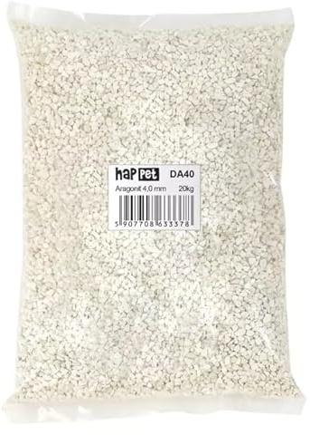 HAPPET Aragonite Blanc 4 mm – Substrat pour aquarium marin et Malawi – Stabilisateur naturel pH et kH – Substrat filtrant 20 kg