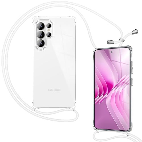 NALIA Handykette für Samsung Galaxy S26 Ultra - Hülle, Mondweiß | Kordel ca. 1,60m für Crossbody, Ösen fest im Rahmen eingegossen, Massive Metallenden, Verstärkte Ecken, HANGIT PRO