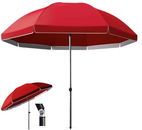 Générique Grand Parasol De Jardin Extérieur, Parasol Réglable 220-280cm Anti-Pluie Et Anti-Soleil, Bleu Vert Rouge Bourgogne, Terrasse, Plage, Jardin, Marché(Red,260cm/8.5ft)