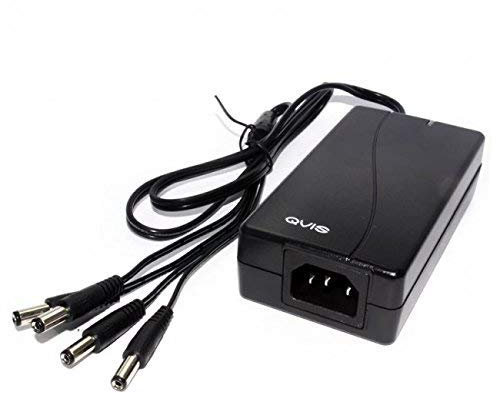 Qvis 12V 5A 4-Way CCTV Camera Power Supply with UK 3-Pin Power Lead PSU Jacks Regulated