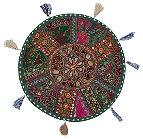 Stylo Culture Indien Patchwork Housse De Coussin De Sol Mandala 45 x 45cm Coussin De Sol Méditation Vert Foncé Rond Vintage Boho Élégant Décoratif Coton Oreiller Brodé Meubles Assis Couverture