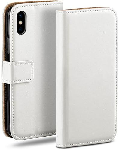 moex Book Case für iPhone X/iPhone XS Handyhülle mit Kartenfach, Hülle klappbar 360 Grad Schutzhülle, Klapphülle Flip Case Cover, PU Leder Handytasche Lederhülle, Weiß