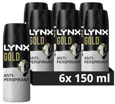 Lynx Gold Anti-Perspirant Aerosol Men's Deodorant Spray with ProScent technology and an oud wood & fresh vanilla scent for 72 hours protection against odour and wetness 6x 150 ml (Package may vary)