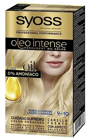 Syoss Oleo Intense - Tono 9-10 Rubio Luminoso – Coloración permanente sin amoníaco – Resultados de peluquería – Cobertura profesional de canas