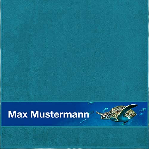 Duschtuch mit Namen - personalisiert - Motiv Tiere - Schildkröte - viele Farben & Motive - Dusch-Handtuch - petrol - Größe 70x140 cm - persönliches Geschenk mit Wunsch-Motiv und Wunsch-Name