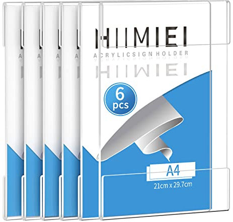 A4 Clear Acrylic Plexi Sign Holders with 3M Tape, Wall Sign Memo Document Menu Holder for Office, Home, Store, Restaurant-No Drilling (6 Pack)