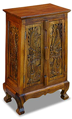 Akazie Massivholz Schrank LIPA NOI III mit Drachen Motiv aus Thailand