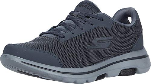 Skechers Herren Gowalk 5 Demitasse – Strukturierter Strick-schnürschuh, Laufschuh, Sneaker, Dunkelgrau/Schwarz 2, 44 EU X-Weit