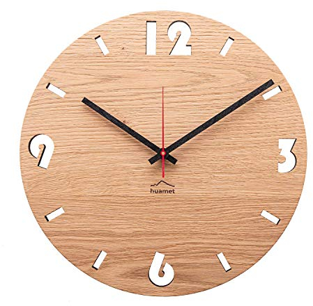 huamet Holz Wanduhr Eiche Astig DUHRCHBRUCH, rund - einzigartiges Design, geräuschlos ohne Ticken - Qualitätsprodukt Made in Südtirol - CH50-A-1604