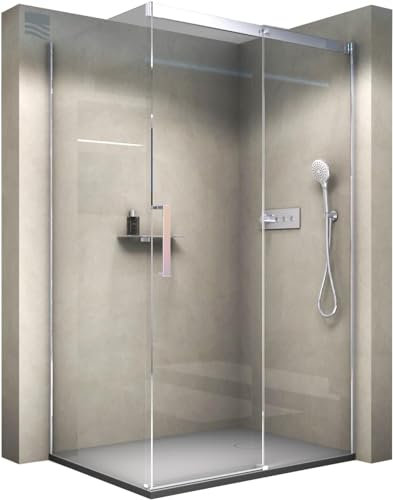 BERNSTEIN - Cabine de douche d'angle 140x70x195cm porte coulissante verre trempé ESG 8mm anticalcaire, Profilés Chrome, Charnières réversibles gauche/droite - DX906 FLEX