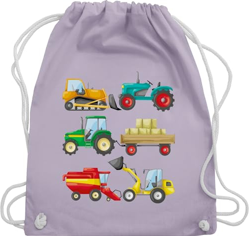 Turnbeutel Rucksack - Kinder Traktor Bagger und Co. - Traktoren - Unisize - Pastell Lila - sportbeutel baumwolle kita stoffbeutel mit kordelzug sport beuteltasche kinderbeutel geschenkebeutel tasche