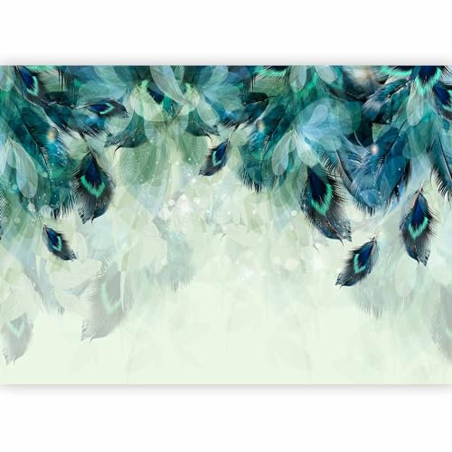 murando - Papier peint panoramique artistique 350x256 cm - Revêtement mural décoration pour chambre salon - Design unique et moderne - Gris vert turquoise - Nature de la plume f-C-0490-a-a