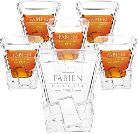 Maverton Ensemble de 6 Verres à whisky pour homme - Avec motif décoratif - Verres gravés - Verrerie élégante pour lui - Verre à whisky au design unique avec personnalisation - Frère