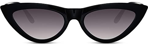 Cheapass Sonnenbrille Vintage Cateye Fashion mit schwarzem Rahmen und schwarzen Verlaufsgläsern und goldenen, ikonischen Details UV400 geschützt Damen 100% recycelt