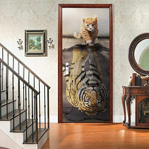 VIRANDA Türtapete Selbstklebend TürPoster 3D Türfolie - Katze Wird Tiger - Türaufkleber Türklebefolie 77x200cm