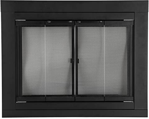 Stanbroil Kamin-Glas-Doppelfalt-Tür, schwarze Oberfläche, klein, dekorative Kaminschutztür für Kaminzubehör