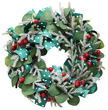Künstlicher Weihnachtskranz, 39 cm Eukalyptus-Kranz für Haustür Dekoration und Weihnachtsfeier-Dekoration