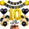 Cnrose 10. Geburtstag Dekoration - Schwarz Gold Party Deko für Junge und Mädchen - Tortendeko für 10 Jahre