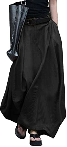 ThreeH Plus Größe Maxi Röcke hohe Taille Linie Flowy Röcke Patchwork Maxi Kleid mit Taschen