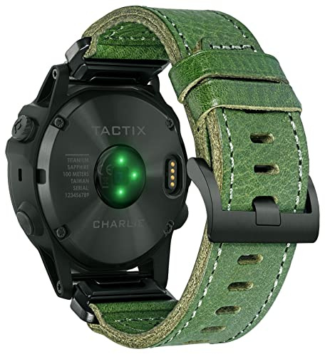 Kompatibel mit Garmin Uhrenarmband, Echtes Lederarmband, Retro Vintage Armband für Fenix/Forerunner/Vivoactive/Approach/MARQ/Quatix/D2 Series Tough Ersatzband