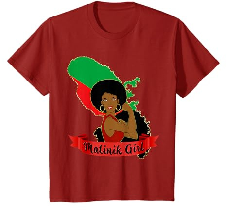 Femme Afro Carte Martinique Drapeau Antillais Matinik Girl T-Shirt
