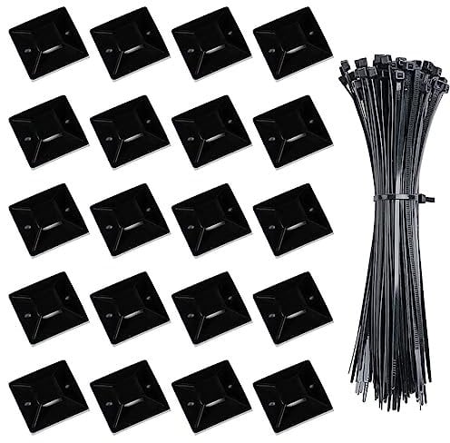 REQAG 50 Piezas de Soporte de Base de Atar Cable Auto Adhesivo Montaje Adhesivo de Cable Negro con 50PCS Brida Negra de Cable de Múltiples Usos